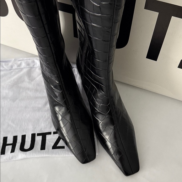 SCHUTZ DELLIA UP BOOT Croc-Embossed Knee-High Boots NWT $258 7 - Picture 9 of 15